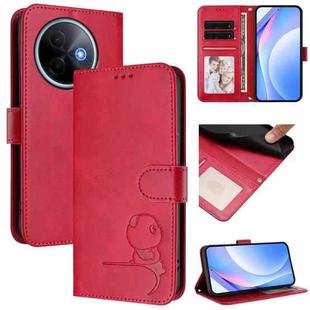 For vivo Y39 5G Litter Panda Embossing RFID Leather Phone Case with Lanyard(Rose Red)
