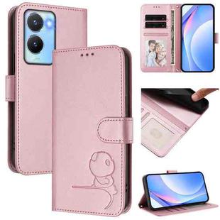 For vivo Y56 / Y16 / Y02s Litter Panda Embossing RFID Leather Phone Case with Lanyard(Pink)