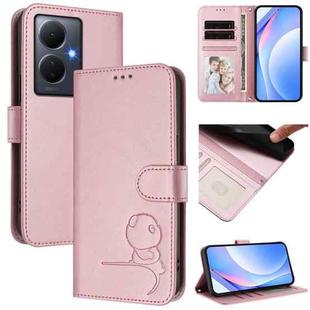 For vivo Y78+ / Y78 / V29 Lite Litter Panda Embossing RFID Leather Phone Case with Lanyard(Pink)