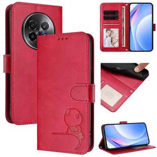 For Realme 13+ Litter Panda Embossing RFID Leather Phone Case with Lanyard(Rose Red)