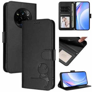 For Realme 14 Pro Litter Panda Embossing RFID Leather Phone Case with Lanyard(Black)