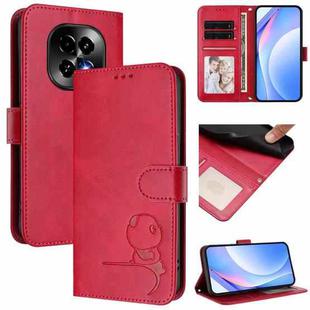 For Realme C63 5G Litter Panda Embossing RFID Leather Phone Case with Lanyard(Rose Red)