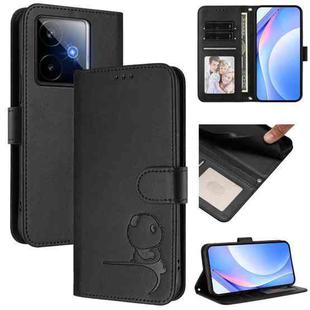 For Realme GT7 5G India Litter Panda Embossing RFID Leather Phone Case with Lanyard(Black)