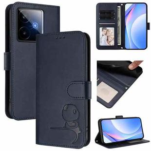 For Realme GT7 5G India Litter Panda Embossing RFID Leather Phone Case with Lanyard(Blue)
