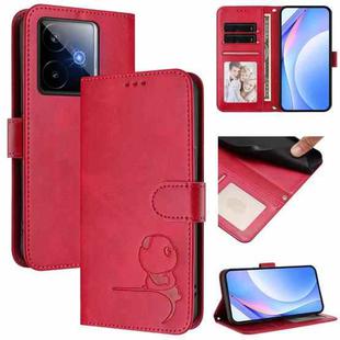 For Realme GT7 5G India Litter Panda Embossing RFID Leather Phone Case with Lanyard(Rose Red)