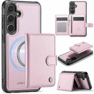 For Samsung Galaxy S25+ 5G JEEHOOD J09 Buckle Card Bag MagSafe Magnetic Style RFID Leather Phone Case(Pink)