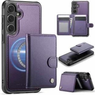 For Samsung Galaxy S24 FE 5G JEEHOOD J09 Buckle Card Bag MagSafe Magnetic Style RFID Leather Phone Case(Purple)