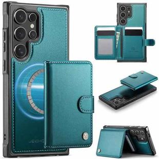 For Samsung Galaxy S25 Ultra 5G JEEHOOD J09 Buckle Card Bag MagSafe Magnetic Style RFID Leather Phone Case(Green)