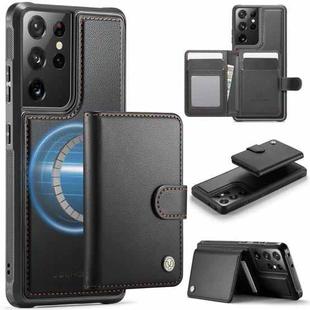 For Samsung Galaxy S21 Ultra 5G JEEHOOD J09 Buckle Card Bag MagSafe Magnetic Style RFID Leather Phone Case(Black)