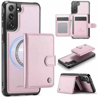 For Samsung Galaxy S21+ 5G JEEHOOD J09 Buckle Card Bag MagSafe Magnetic Style RFID Leather Phone Case(Pink)