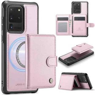 For Samsung Galaxy S20 Ultra 5G JEEHOOD J09 Buckle Card Bag MagSafe Magnetic Style RFID Leather Phone Case(Pink)