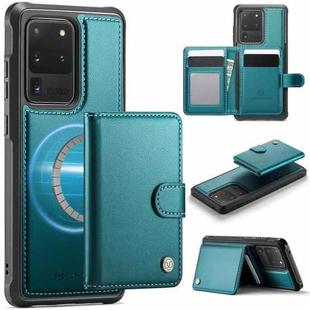 For Samsung Galaxy S20 Ultra 5G JEEHOOD J09 Buckle Card Bag MagSafe Magnetic Style RFID Leather Phone Case(Green)
