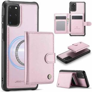 For Samsung Galaxy S20+ JEEHOOD J09 Buckle Card Bag MagSafe Magnetic Style RFID Leather Phone Case(Pink)