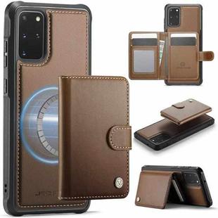 For Samsung Galaxy S20+ JEEHOOD J09 Buckle Card Bag MagSafe Magnetic Style RFID Leather Phone Case(Brown)