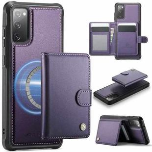 For Samsung Galaxy S20 FE JEEHOOD J09 Buckle Card Bag MagSafe Magnetic Style RFID Leather Phone Case(Purple)