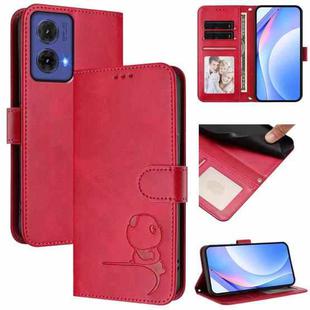 For Motorola Moto G85 5G Litter Panda Embossing RFID Leather Phone Case with Lanyard(Rose Red)