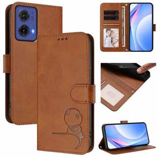 For Motorola Moto G85 5G Litter Panda Embossing RFID Leather Phone Case with Lanyard(Brown)