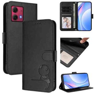 For Motorola Moto G84 5G Litter Panda Embossing RFID Leather Phone Case with Lanyard(Black)