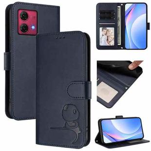 For Motorola Moto G84 5G Litter Panda Embossing RFID Leather Phone Case with Lanyard(Blue)