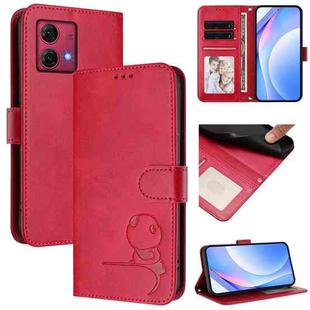 For Motorola Moto G84 5G Litter Panda Embossing RFID Leather Phone Case with Lanyard(Rose Red)
