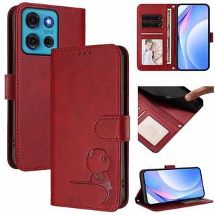 For Motorola Moto G75 5G Litter Panda Embossing RFID Leather Phone Case with Lanyard(Wine Red)