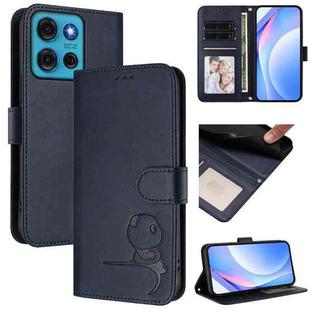 For Motorola Moto G75 5G Litter Panda Embossing RFID Leather Phone Case with Lanyard(Blue)