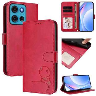 For Motorola Moto G75 5G Litter Panda Embossing RFID Leather Phone Case with Lanyard(Rose Red)