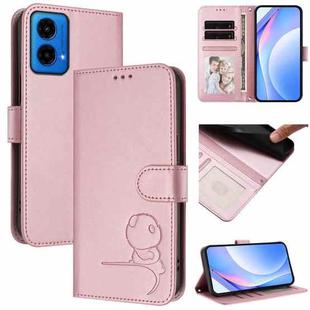 For Motorola Moto G45 5G Litter Panda Embossing RFID Leather Phone Case with Lanyard(Pink)