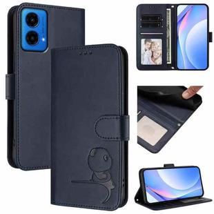 For Motorola Moto G45 5G Litter Panda Embossing RFID Leather Phone Case with Lanyard(Blue)