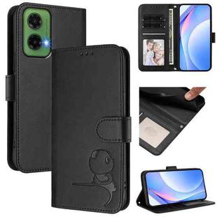 For Motorola Moto G35 5G Litter Panda Embossing RFID Leather Phone Case with Lanyard(Black)