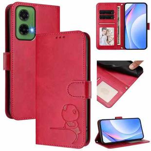 For Motorola Moto G35 5G Litter Panda Embossing RFID Leather Phone Case with Lanyard(Rose Red)