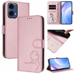 For Motorola Moto G24 Power Litter Panda Embossing RFID Leather Phone Case with Lanyard(Pink)
