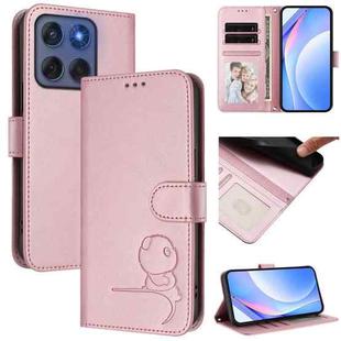 For Motorola Edge 60 Fusion / Edge 5G 2025 Litter Panda Embossing RFID Leather Phone Case with Lanyard(Pink)