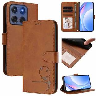 For Motorola Edge 60 Fusion / Edge 5G 2025 Litter Panda Embossing RFID Leather Phone Case with Lanyard(Brown)
