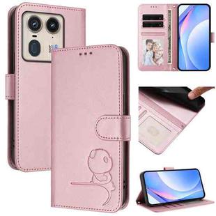 For Motorola Edge 50 Ultra Litter Panda Embossing RFID Leather Phone Case with Lanyard(Pink)