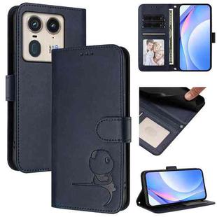 For Motorola Edge 50 Ultra Litter Panda Embossing RFID Leather Phone Case with Lanyard(Blue)