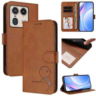 For Motorola Edge 50 Ultra Litter Panda Embossing RFID Leather Phone Case with Lanyard(Brown)
