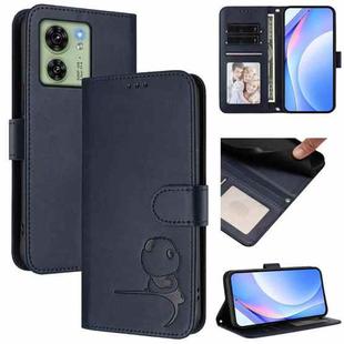 For Motorola Edge 40 Litter Panda Embossing RFID Leather Phone Case with Lanyard(Blue)