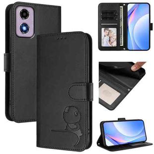 For Motorola Moto E14 / G04 / G04s / G24 Litter Panda Embossing RFID Leather Phone Case with Lanyard(Black)