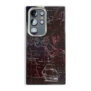 For Samsung Galaxy S25 Ultra 5G Side Carbon Fiber Pattern Electroplated TPU Phone Case(Map)