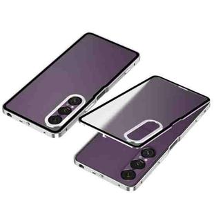 For Sony Xperia 1 VII Snap Buckle Metal Frame Frosted Phone Case(Silver)