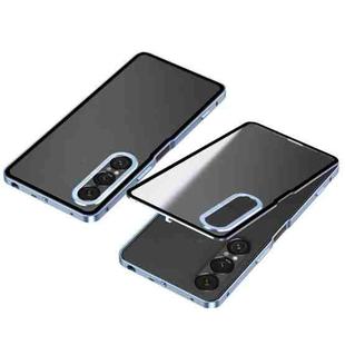 For Sony Xperia 1 VII Snap Buckle Metal Frame Frosted Phone Case(Blue)