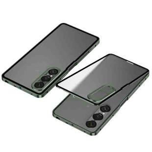 For Sony Xperia 1 VII Snap Buckle Metal Frame Frosted Phone Case(Green)