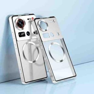 For ZTE nubia Z70 Ultra Irregular Alloy Frame Fosted Translucent MagSafe Phone Case(Silver)