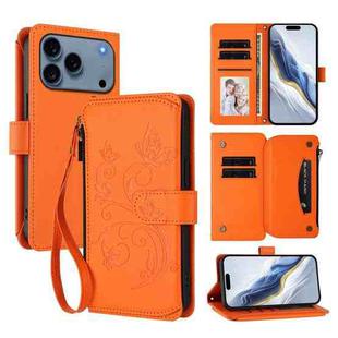 For iPhone 17 Pro Butterfly Love Flower Multi-card Zipper Wallet Leather Phone Case(Orange)