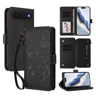 For iPhone 17 Air Butterfly Love Flower Multi-card Zipper Wallet Leather Phone Case(Black)