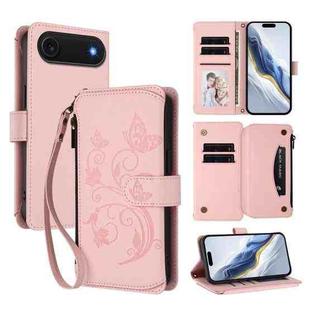 For iPhone 17 Air Butterfly Love Flower Multi-card Zipper Wallet Leather Phone Case(Pink)