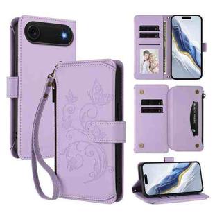 For iPhone 17 Air Butterfly Love Flower Multi-card Zipper Wallet Leather Phone Case(Light Purple)