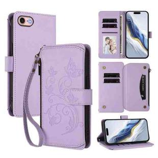 For iPhone 7 / 8 / SE 2022 Butterfly Love Flower Multi-card Zipper Wallet Leather Phone Case(Light Purple)