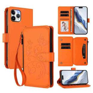 For iPhone 11 Pro Butterfly Love Flower Multi-card Zipper Wallet Leather Phone Case(Orange)